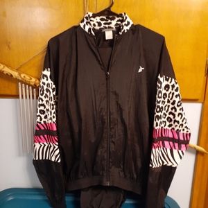 2 piece vintage jogging set with animal print sleeves and collar size small-med.